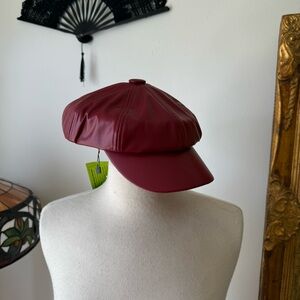 Red Faux Leather Newsboy Cap - NWT